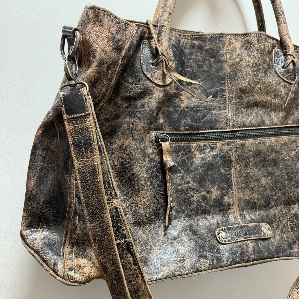 Bed Stu Handbag Black Lux Rustic Rockaway Leather Satchel Purse Tote Bag 18x12x6 - Picture 4 of 16